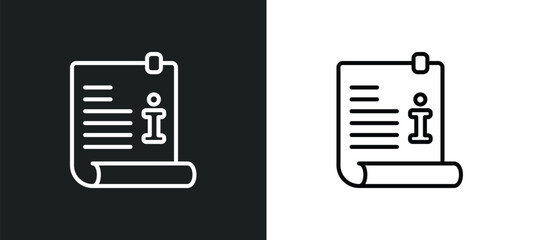 Poster - information line icon in white and black colors. information flat vector icon from information colle