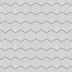 Poster - Geometric seamless pattern. Repeating hexagon lattice. Repeated black line isolated on white background. Modern honey design for prints. Repeat contemporary texture. Plexus comb. Vector illustration