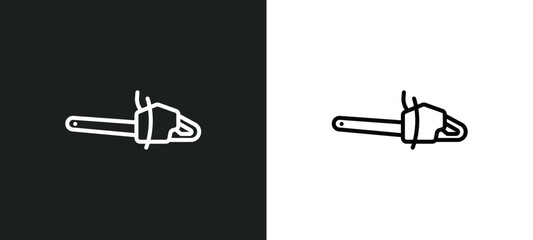 Poster - chainsaw line icon in white and black colors. chainsaw flat vector icon from chainsaw collection for