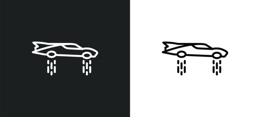 Poster - flying car line icon in white and black colors. flying car flat vector icon from flying car collecti