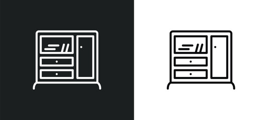 Poster - cupboard line icon in white and black colors. cupboard flat vector icon from cupboard collection for web, mobile apps and ui.