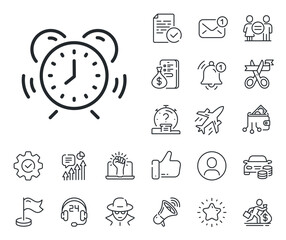 Poster - alarm clock sign. salaryman, gender equality and alert bell outline icons. time management line icon