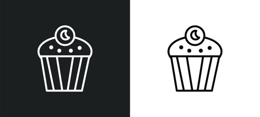 Poster - zombie muffin line icon in white and black colors. zombie muffin flat vector icon from zombie muffin collection for web, mobile apps and ui.