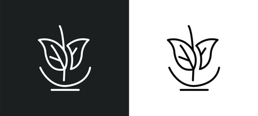 Poster - vegan line icon in white and black colors. vegan flat vector icon from vegan collection for web, mobile apps and ui.