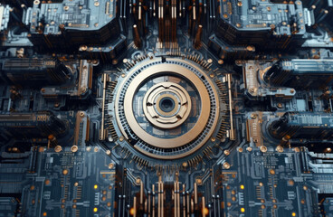 Poster - Advanced Technology Concept. Processor Microchip. Artificial Intelligence Digitalization of Neural Networking.Generative AI.