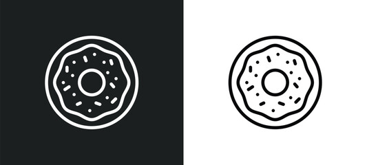 Poster - donuts line icon in white and black colors. donuts flat vector icon from donuts collection for web, 
