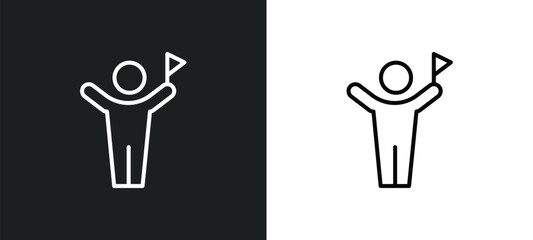 Poster - accomplished human line icon in white and black colors. accomplished human flat vector icon from accomplished human collection for web, mobile apps and ui.