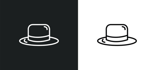 Poster - round hat line icon in white and black colors. round hat flat vector icon from round hat collection 