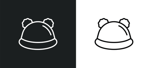 Wall Mural - knit hat line icon in white and black colors. knit hat flat vector icon from knit hat collection for