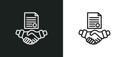 Poster - agreement line icon in white and black colors. agreement flat vector icon from agreement collection 