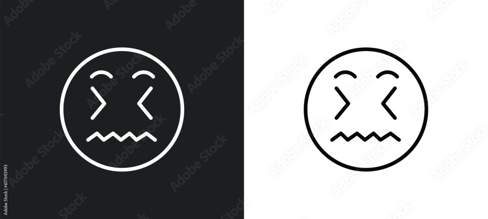 disgusted emoji line icon in white and black colors. disgusted emoji ...