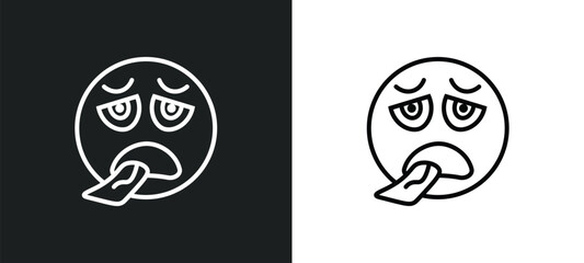 Poster - exhausted emoji line icon in white and black colors. exhausted emoji flat vector icon from exhausted