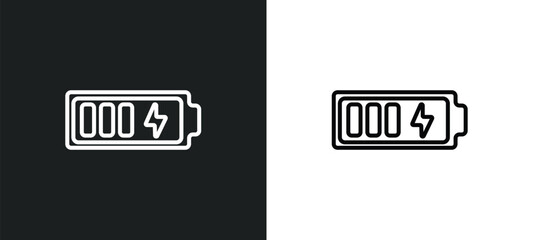 Poster - charging battery line icon in white and black colors. charging battery flat vector icon from chargin