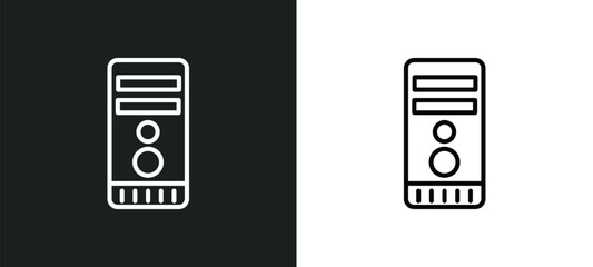 Poster - computer tower line icon in white and black colors. computer tower flat vector icon from computer to
