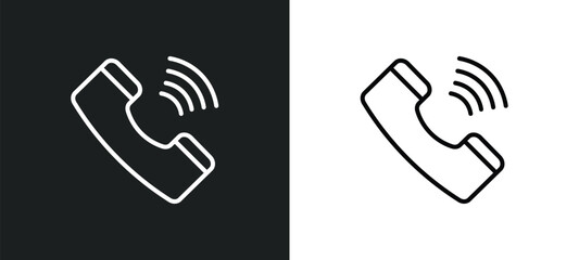 Poster - phone receiver line icon in white and black colors. phone receiver flat vector icon from phone recei
