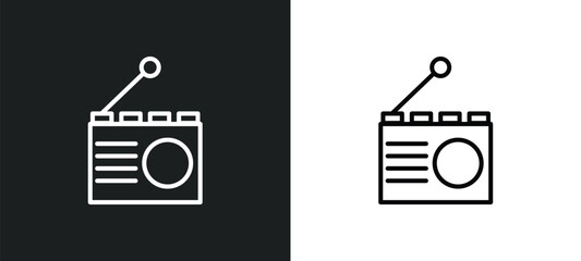 Poster - radio line icon in white and black colors. radio flat vector icon from radio collection for web, mob
