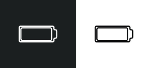 Poster - empty battery line icon in white and black colors. empty battery flat vector icon from empty battery