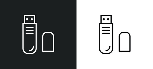 Poster - pen drive line icon in white and black colors. pen drive flat vector icon from pen drive collection for web, mobile apps and ui.