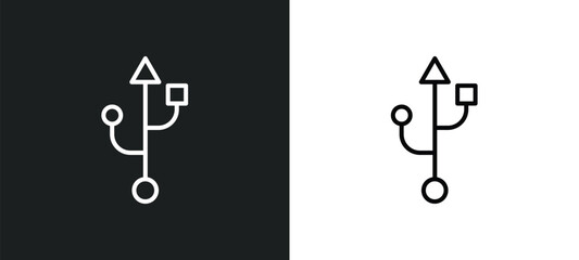 Poster - usb connection line icon in white and black colors. usb connection flat vector icon from usb connect