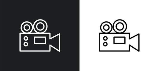 Poster - film camera line icon in white and black colors. film camera flat vector icon from film camera collection for web, mobile apps and ui.