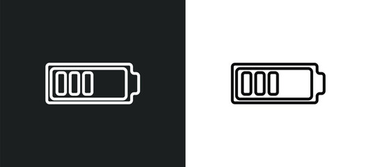 Poster - half battery line icon in white and black colors. half battery flat vector icon from half battery co