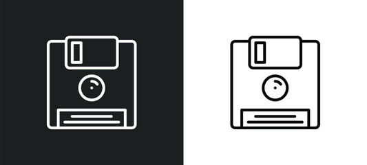 Poster - floppy line icon in white and black colors. floppy flat vector icon from floppy collection for web, mobile apps and ui.