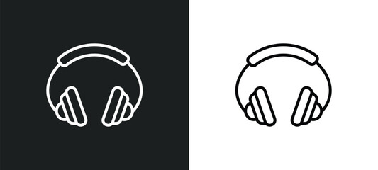 Poster - earphones line icon in white and black colors. earphones flat vector icon from earphones collection 