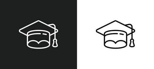 Fototapete - graduate line icon in white and black colors. graduate flat vector icon from graduate collection for web, mobile apps and ui.