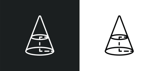 Poster - cone geometrical line icon in white and black colors. cone geometrical flat vector icon from cone geometrical collection for web, mobile apps and ui.
