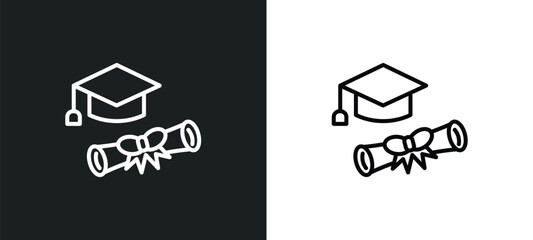 Poster - graduation diploma line icon in white and black colors. graduation diploma flat vector icon from graduation diploma collection for web, mobile apps and ui.