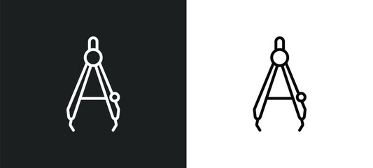 Poster - draw with compass line icon in white and black colors. draw with compass flat vector icon from draw 
