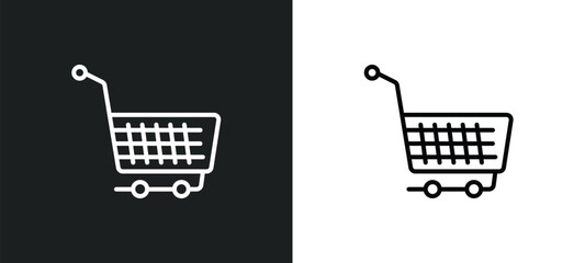 Poster - shopping cart line icon in white and black colors. shopping cart flat vector icon from shopping cart collection for web, mobile apps and ui.