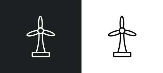 Poster - wind turbine line icon in white and black colors. wind turbine flat vector icon from wind turbine co