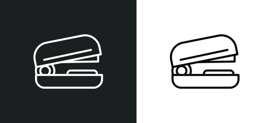 Poster - stapler line icon in white and black colors. stapler flat vector icon from stapler collection for web, mobile apps and ui.