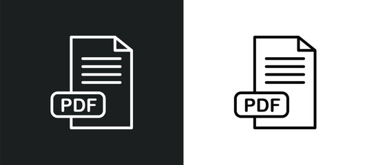 Wall Mural - pdf line icon in white and black colors. pdf flat vector icon from pdf collection for web, mobile apps and ui.