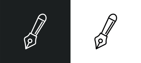 Poster - fountain pen line icon in white and black colors. fountain pen flat vector icon from fountain pen collection for web, mobile apps and ui.