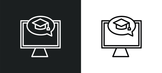 Fototapete - e learning line icon in white and black colors. e learning flat vector icon from e learning collection for web, mobile apps and ui.
