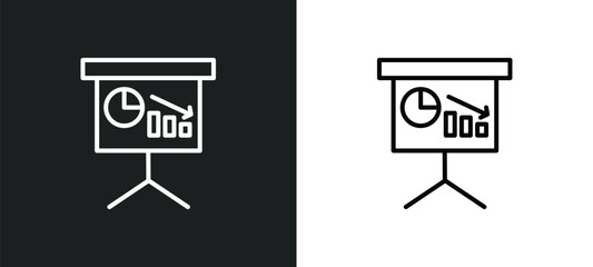 Poster - financial presentation line icon in white and black colors. financial presentation flat vector icon from financial presentation collection for web, mobile apps and ui.