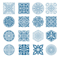 Poster - Islamic ornament vector, persian motiff. 3d ramadan islamic round pattern elements. Geometric logo template set. Circular ornamental arabic symbols. National pattern of the Kazakhs, Kyrgyz, Mongols.