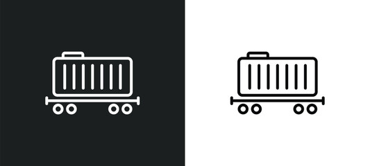 Poster - cargo train line icon in white and black colors. cargo train flat vector icon from cargo train collection for web, mobile apps and ui.