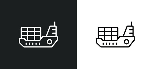 Poster - logistic ship line icon in white and black colors. logistic ship flat vector icon from logistic ship collection for web, mobile apps and ui.