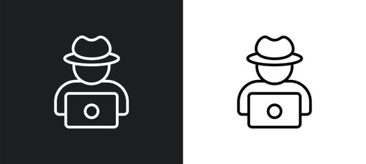Poster - hack line icon in white and black colors. hack flat vector icon from hack collection for web, mobile