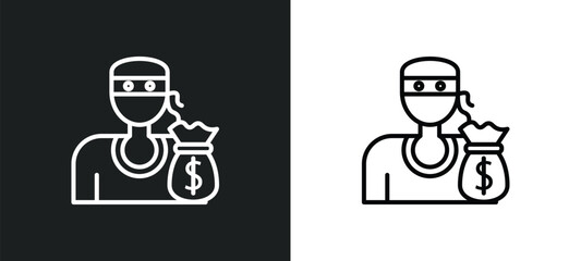 Poster - theft line icon in white and black colors. theft flat vector icon from theft collection for web, mobile apps and ui.