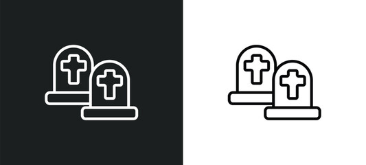 Poster - cemetery line icon in white and black colors. cemetery flat vector icon from cemetery collection for web, mobile apps and ui.