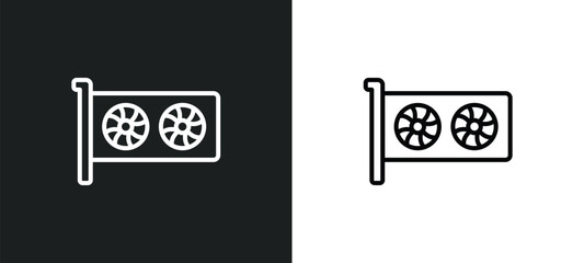 Poster - video card line icon in white and black colors. video card flat vector icon from video card collection for web, mobile apps and ui.