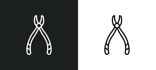 Poster - plier line icon in white and black colors. plier flat vector icon from plier collection for web, mob