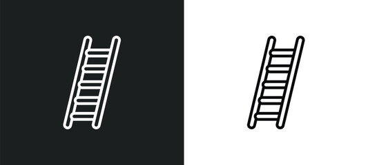 Poster - ladder line icon in white and black colors. ladder flat vector icon from ladder collection for web, mobile apps and ui.