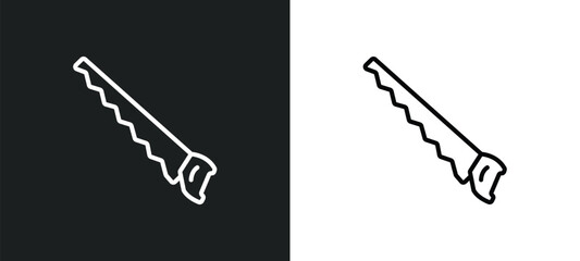 Poster - handsaw line icon in white and black colors. handsaw flat vector icon from handsaw collection for web, mobile apps and ui.