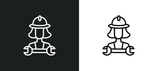 Poster - mechanic working line icon in white and black colors. mechanic working flat vector icon from mechanic working collection for web, mobile apps and ui.