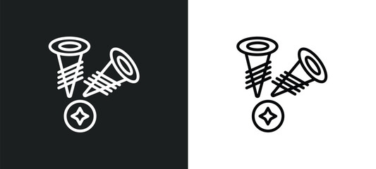 Poster - two screws line icon in white and black colors. two screws flat vector icon from two screws collection for web, mobile apps and ui.